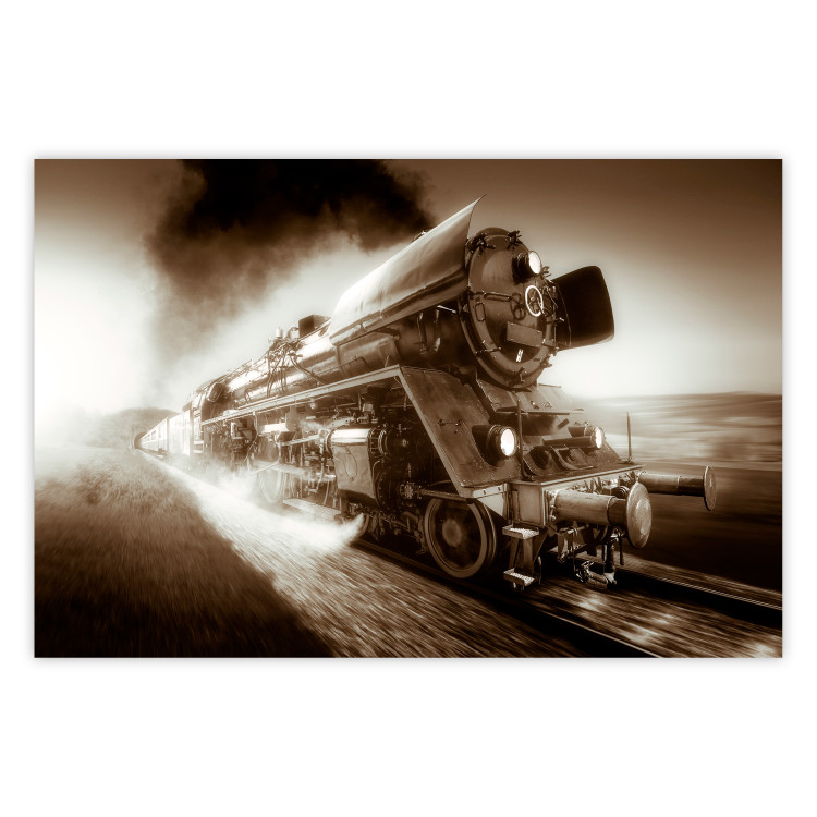 Wall Poster Vintage Steam Engine - black smoke rising from the chimney of a moving train 116415