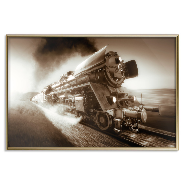 Wall Poster Vintage Steam Engine - black smoke rising from the chimney of a moving train 116415 additionalImage 16