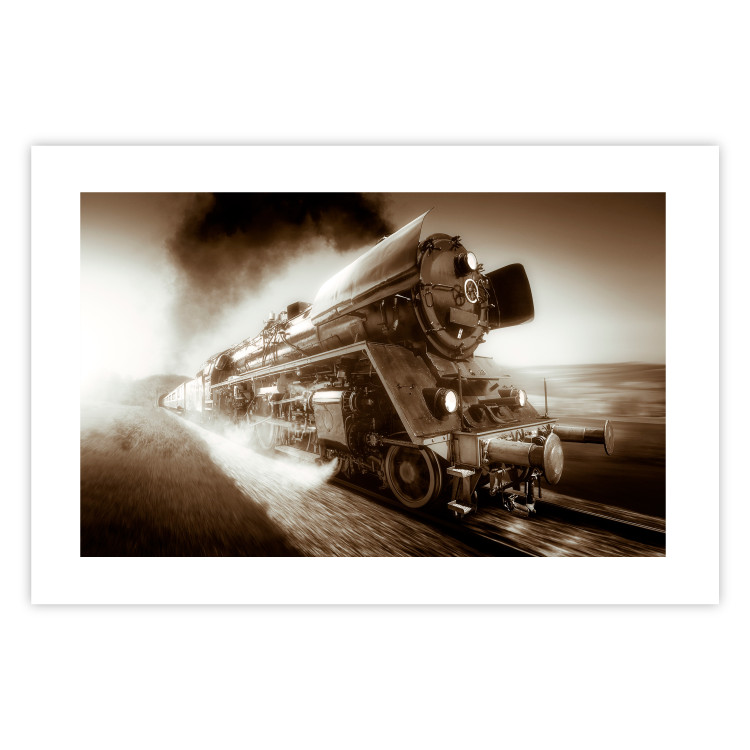 Wall Poster Vintage Steam Engine - black smoke rising from the chimney of a moving train 116415 additionalImage 25