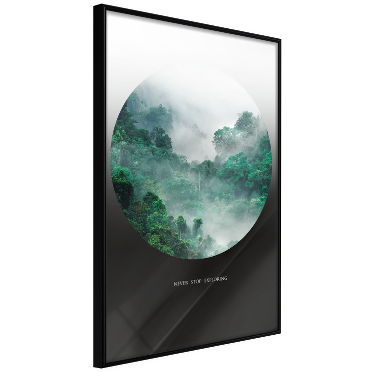 Wall Poster Never stop exploring - landscape of forest trees amidst fog and white text 117015 additionalImage 12