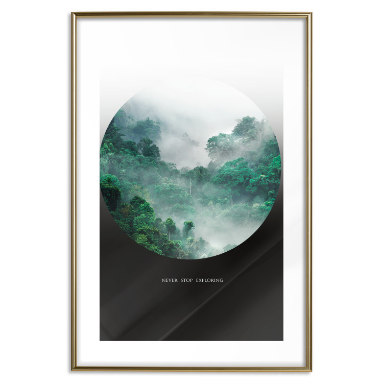 Wall Poster Never stop exploring - landscape of forest trees amidst fog and white text 117015 additionalImage 16
