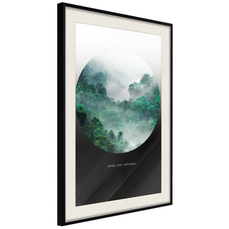 Wall Poster Never stop exploring - landscape of forest trees amidst fog and white text 117015 additionalImage 3