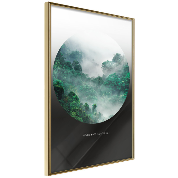 Wall Poster Never stop exploring - landscape of forest trees amidst fog and white text 117015 additionalImage 14