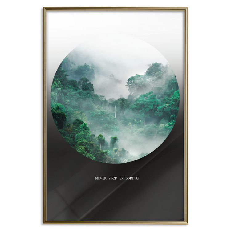 Wall Poster Never stop exploring - landscape of forest trees amidst fog and white text 117015 additionalImage 16