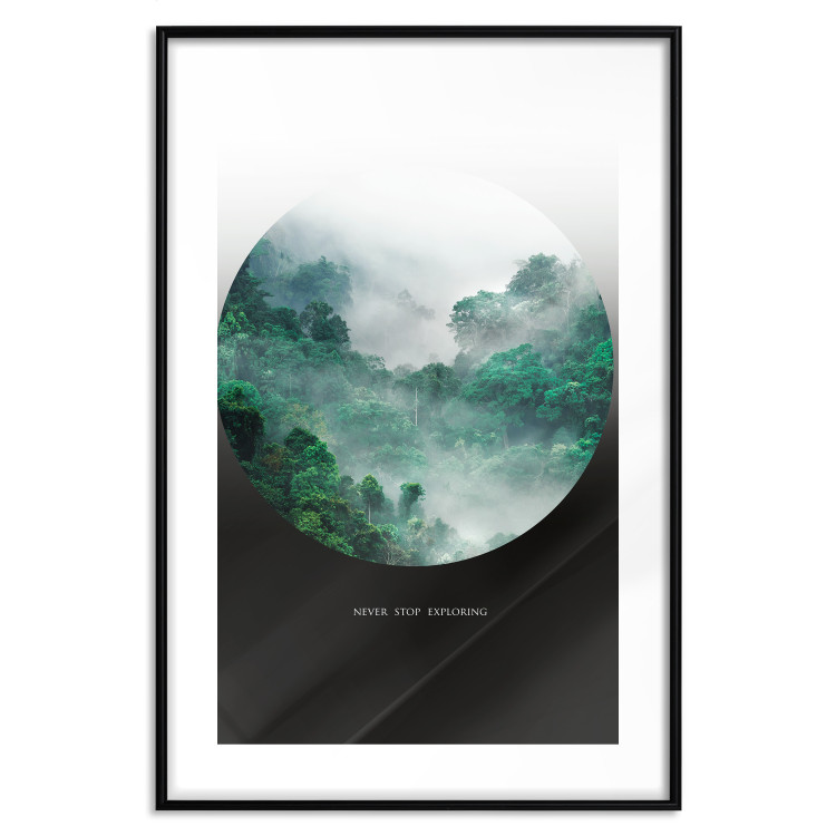 Wall Poster Never stop exploring - landscape of forest trees amidst fog and white text 117015 additionalImage 15