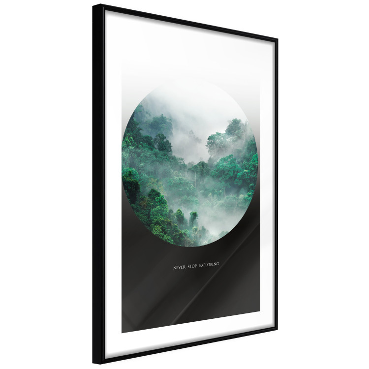 Wall Poster Never stop exploring - landscape of forest trees amidst fog and white text 117015 additionalImage 13