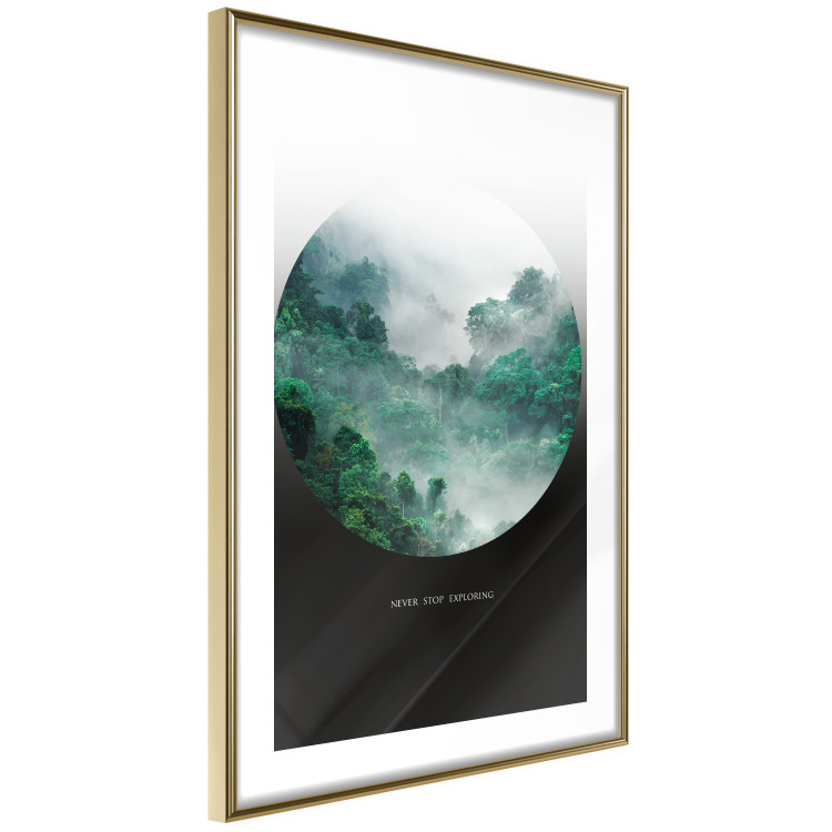 Wall Poster Never stop exploring - landscape of forest trees amidst fog and white text 117015 additionalImage 6