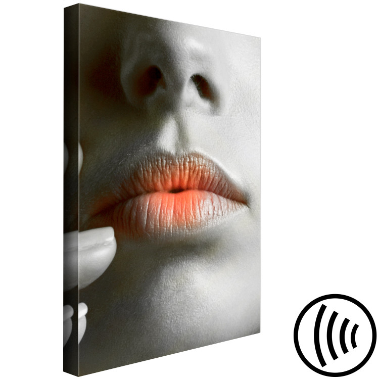 Canvas Print Warm lips - a close-up of a woman's face in shades of gray 117515 additionalImage 6