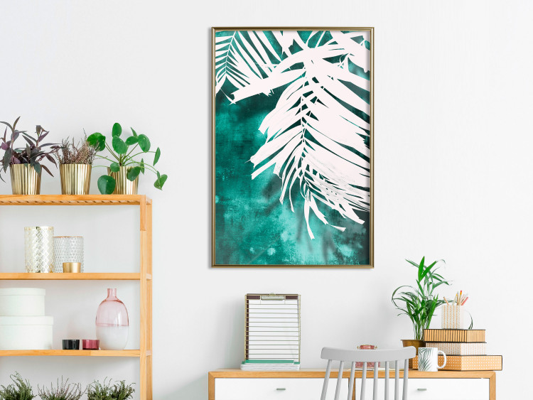 Poster Emerald Shade - plant texture of white leaves on a green background 122315 additionalImage 7