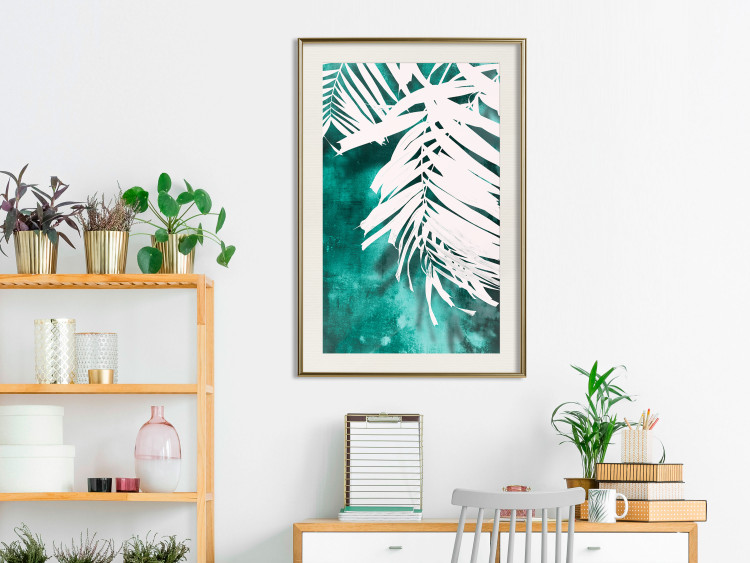 Poster Emerald Shade - plant texture of white leaves on a green background 122315 additionalImage 21