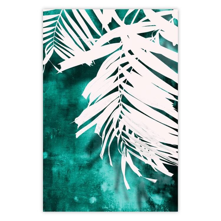Poster Emerald Shade - plant texture of white leaves on a green background 122315