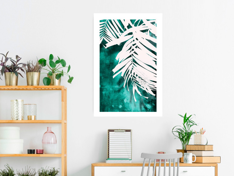Poster Emerald Shade - plant texture of white leaves on a green background 122315 additionalImage 5