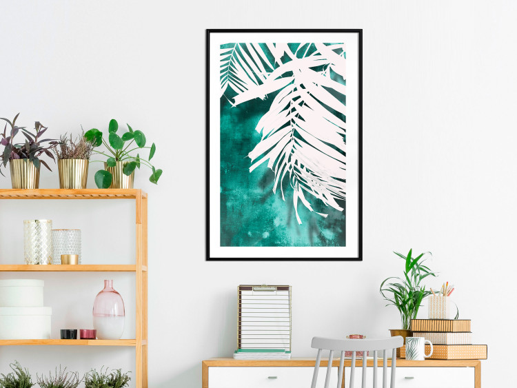 Poster Emerald Shade - plant texture of white leaves on a green background 122315 additionalImage 7