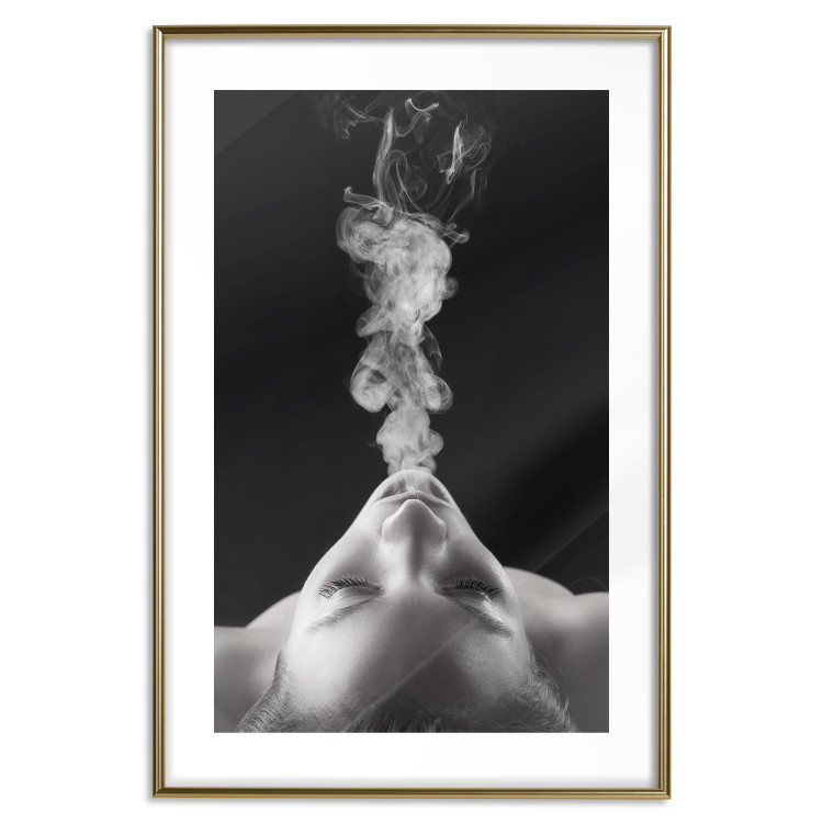Poster Smoke Cloud - black and white female face with smoke coming out of mouth 123615 additionalImage 20