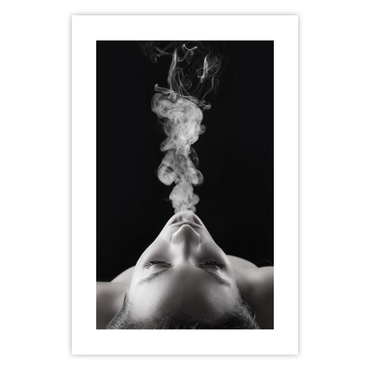 Poster Smoke Cloud - black and white female face with smoke coming out of mouth 123615 additionalImage 16