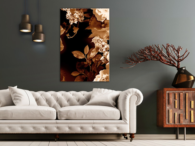 Canvas Art Print Autumn floral composition - floristic motif in sepia and white 123915 additionalImage 3