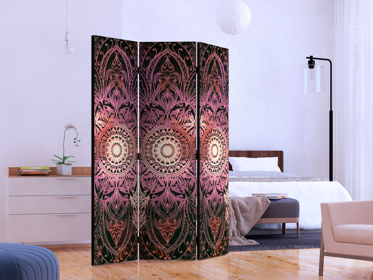 Room Divider Harmony of Detail (3-piece) - oriental Mandala in shades of pink 124115 additionalImage 2
