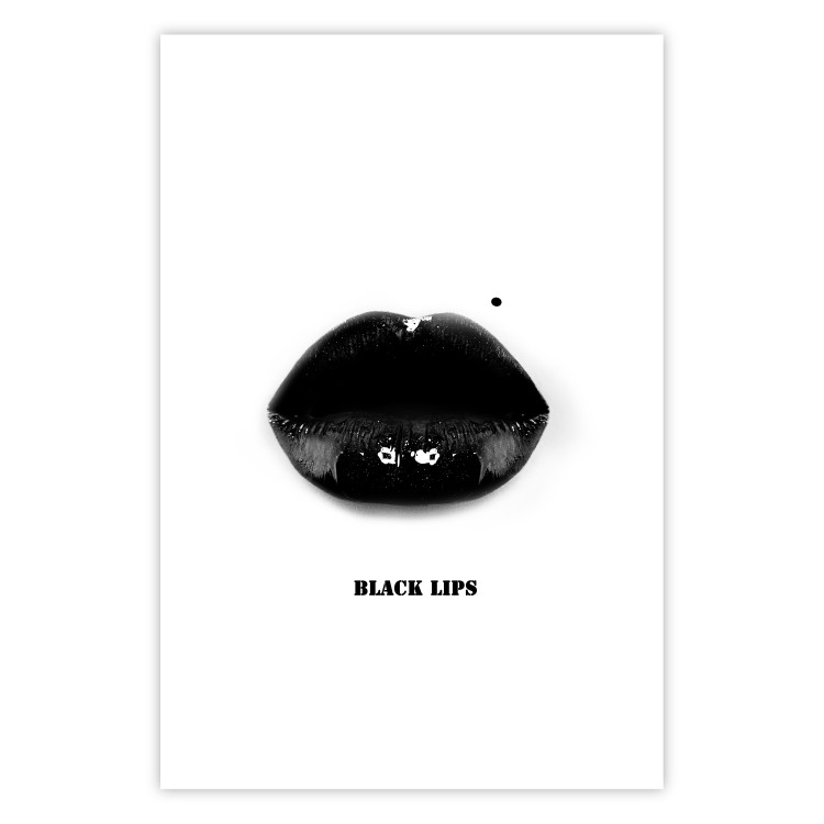 Wall Poster Dark Lips - black lips and English text on a white background 125915