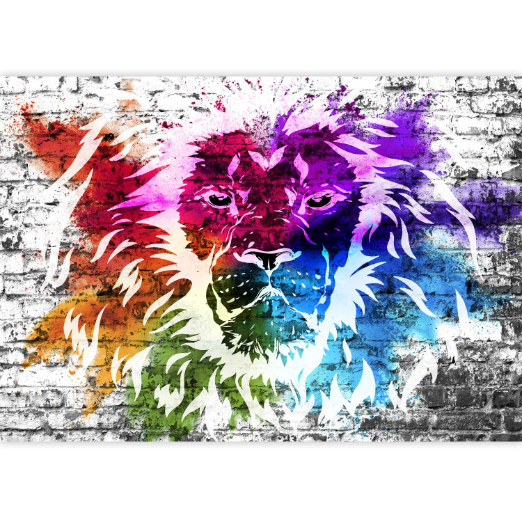 Photo Wallpaper Mural - abstract with a colourful lion on a white brick-textured background 126815 additionalImage 3