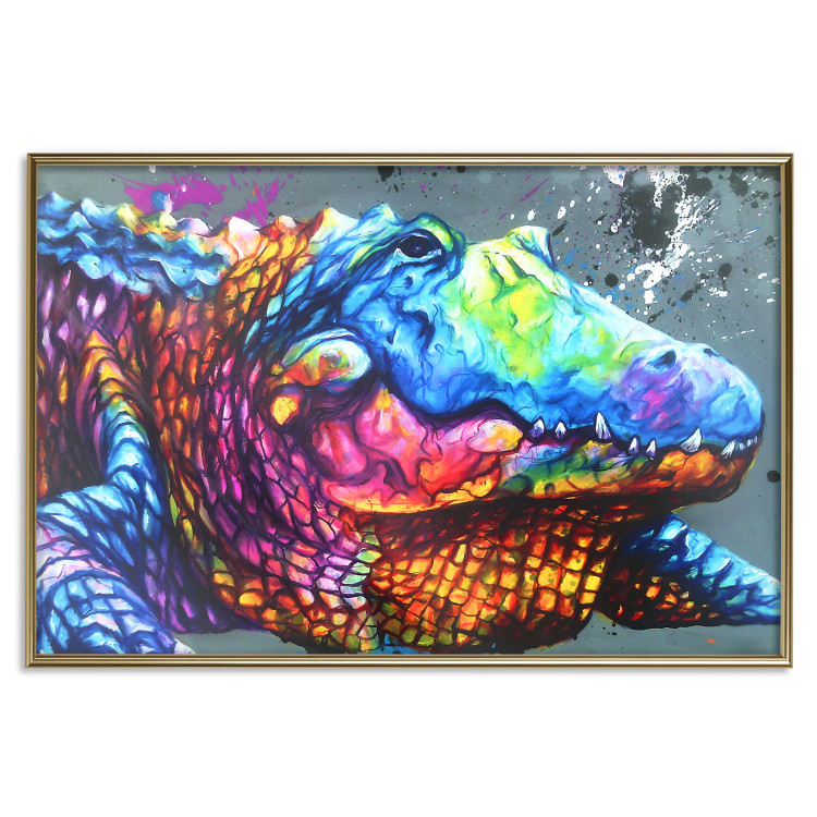 Poster Colorful Alligator - colorful abstract animal on a blue background 127415 additionalImage 17