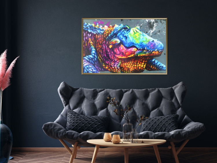 Poster Colorful Alligator - colorful abstract animal on a blue background 127415 additionalImage 5
