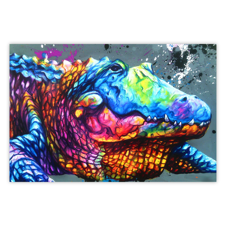 Poster Colorful Alligator - colorful abstract animal on a blue background 127415