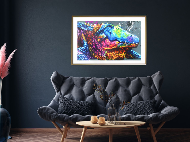 Poster Colorful Alligator - colorful abstract animal on a blue background 127415 additionalImage 13