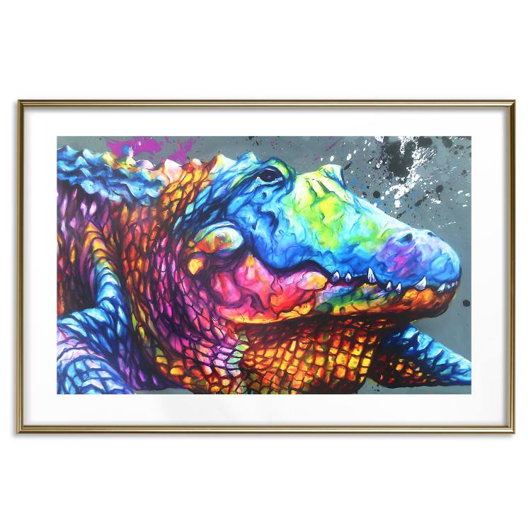 Poster Colorful Alligator - colorful abstract animal on a blue background 127415 additionalImage 14