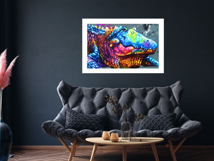Poster Colorful Alligator - colorful abstract animal on a blue background 127415 additionalImage 3
