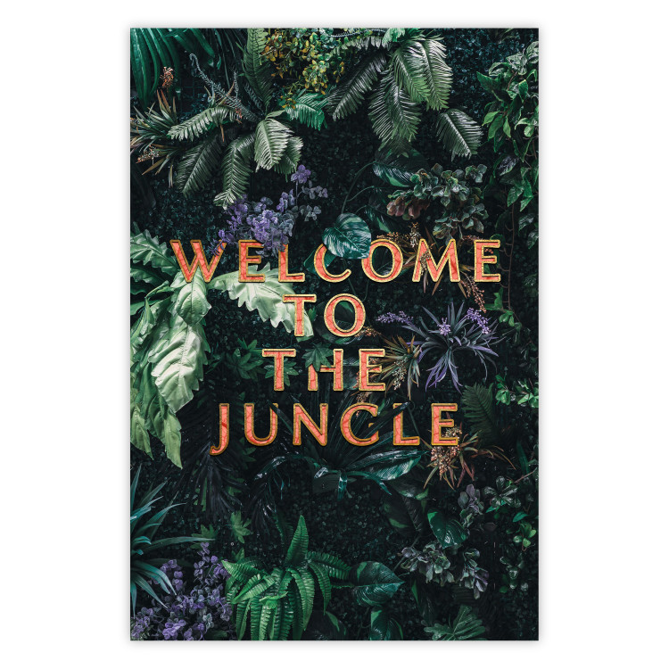 Wall Poster Welcome to the Jungle - red English inscription on a jungle background 128815