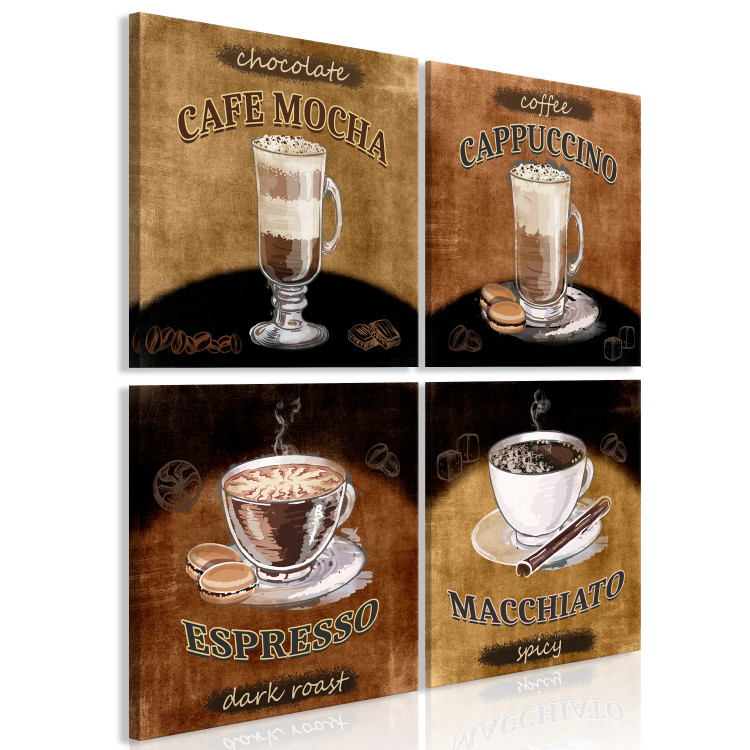 Canvas Print Coffee Variations (4-part) - beverages with inscriptions in retro motif 129315 additionalImage 2