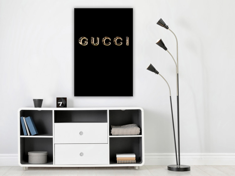 Canvas Art Print Gucci (1-piece) Vertical - golden fashion brand name on black background 130315 additionalImage 3