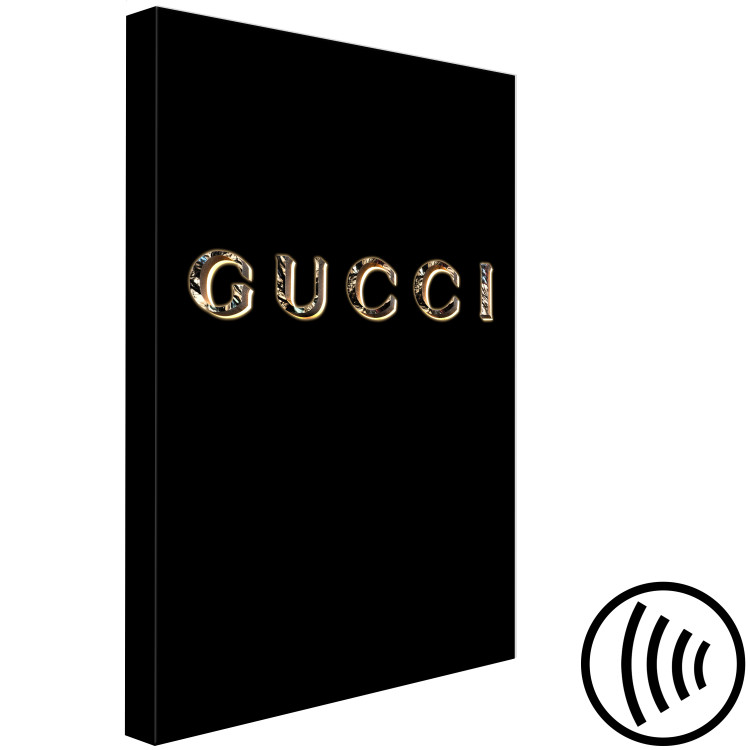 Canvas Art Print Gucci (1-piece) Vertical - golden fashion brand name on black background 130315 additionalImage 6