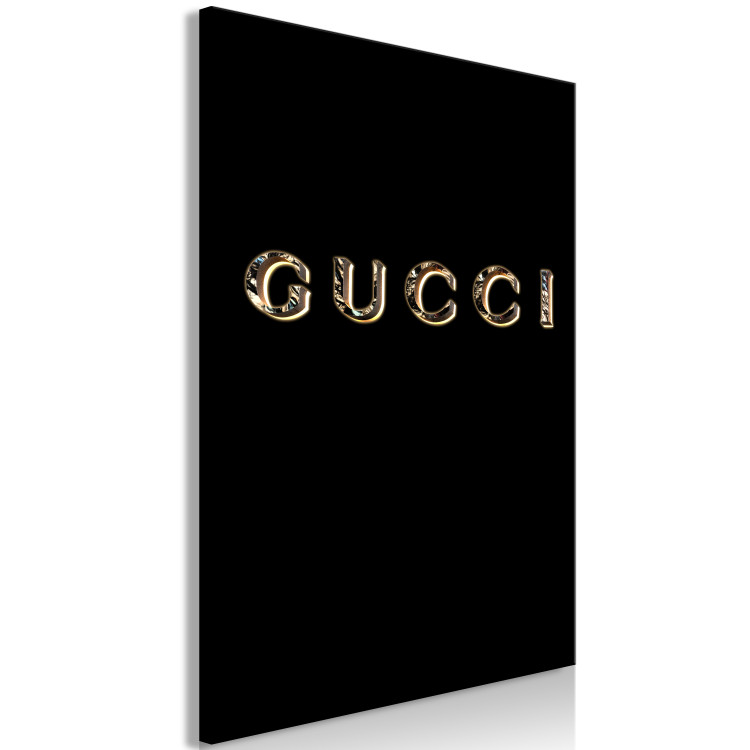 Canvas Art Print Gucci (1-piece) Vertical - golden fashion brand name on black background 130315 additionalImage 2