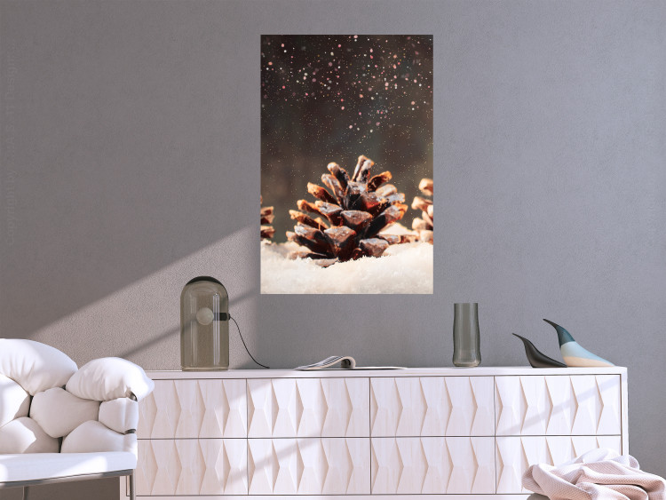 Wall Poster Winter Pinecone - composition of a wintry scene with falling snow 131915 additionalImage 4