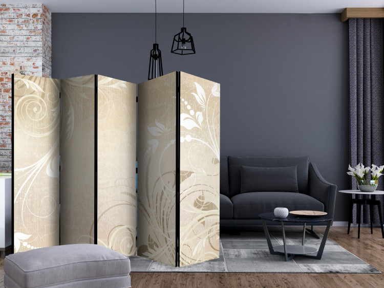 Folding Screen Symphony of Senses II (5-piece) - beige background with floral ornaments 132715 additionalImage 4