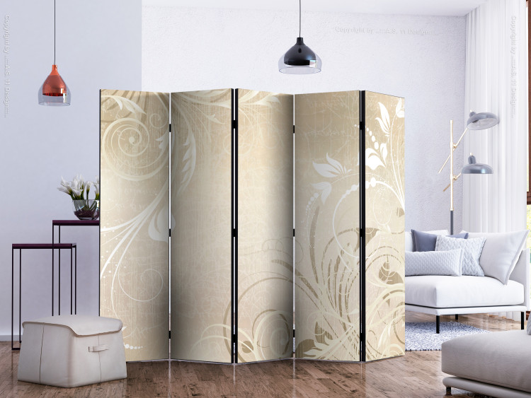 Folding Screen Symphony of Senses II (5-piece) - beige background with floral ornaments 132715 additionalImage 2