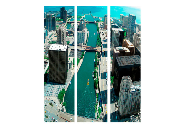 Room Separator Chicago Architecture (3-piece) - big city and ocean from a bird's eye view 133115 additionalImage 3