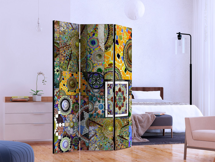Folding Screen Sunny Mosaic (3-piece) - composition in colorful ethnic background 133515 additionalImage 2