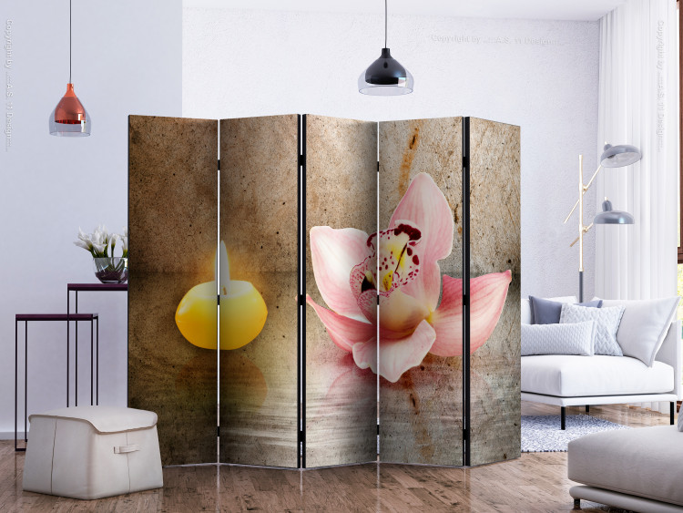 Room Divider Romantic Evening II - orchid flower next to a candle in a zen motif 133915 additionalImage 2