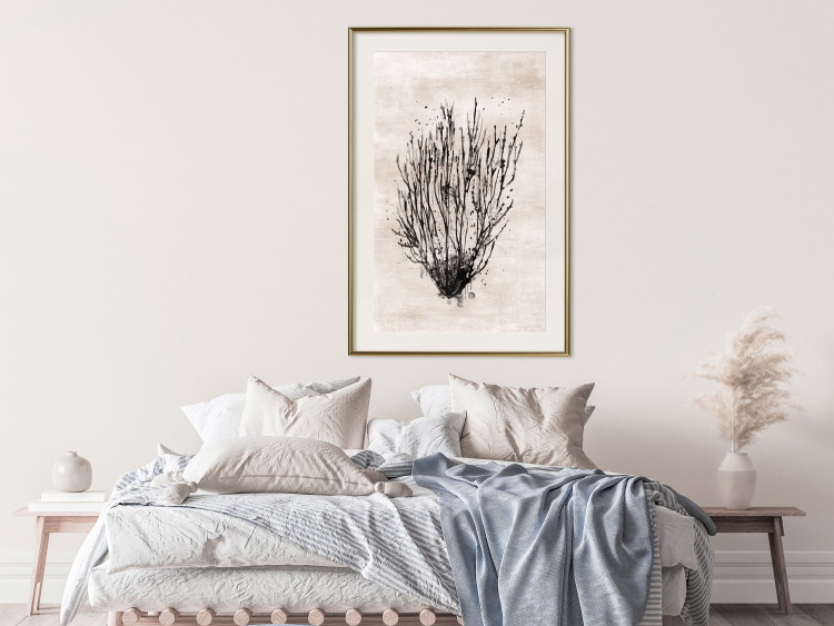 Poster Marine Bushes - black plant composition on a beige textured background 134515 additionalImage 22
