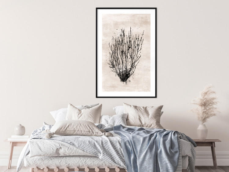 Poster Marine Bushes - black plant composition on a beige textured background 134515 additionalImage 23
