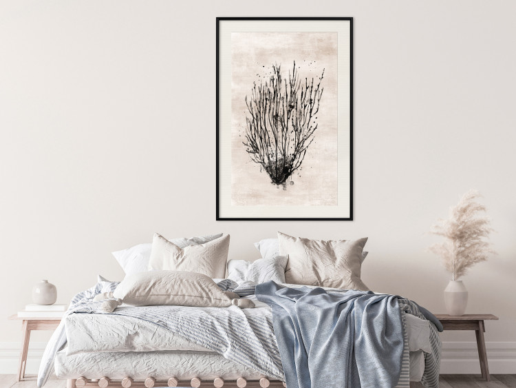 Poster Marine Bushes - black plant composition on a beige textured background 134515 additionalImage 24