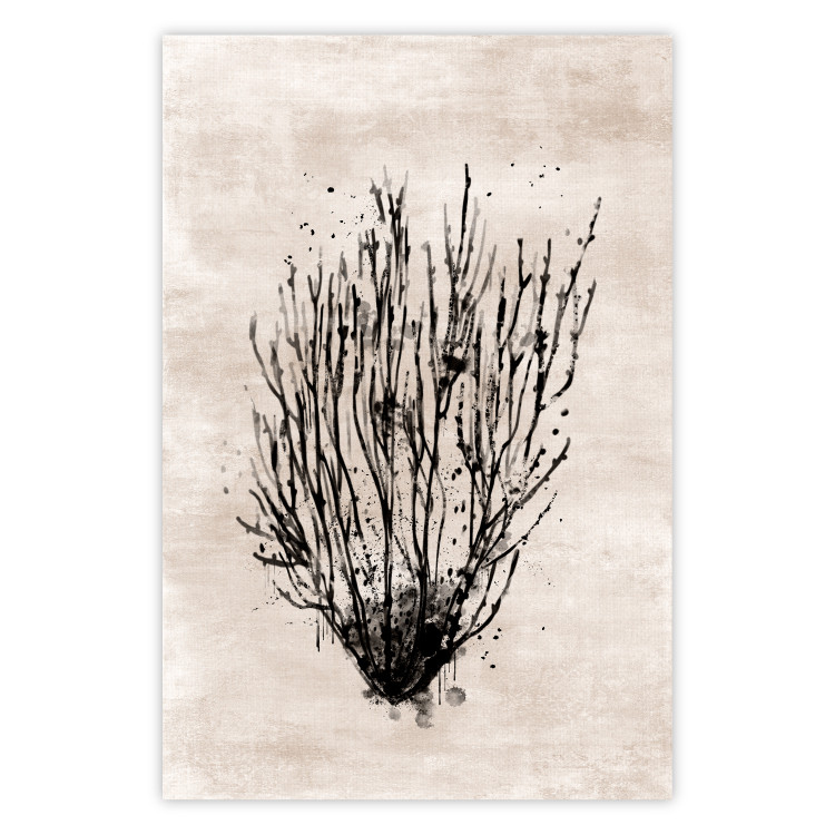 Poster Marine Bushes - black plant composition on a beige textured background 134515