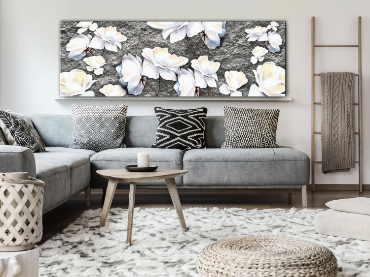 Canvas Print White Poppy - Abstraction with flowers and concrete 135515 additionalImage 3