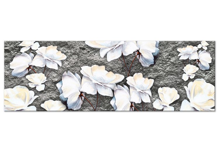 Canvas Print White Poppy - Abstraction with flowers and concrete 135515