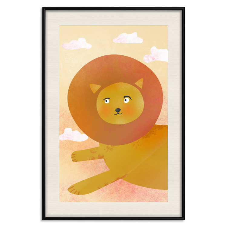 Wall Poster Lion's Play - animal flying among clouds in an orange sky 135715 additionalImage 23