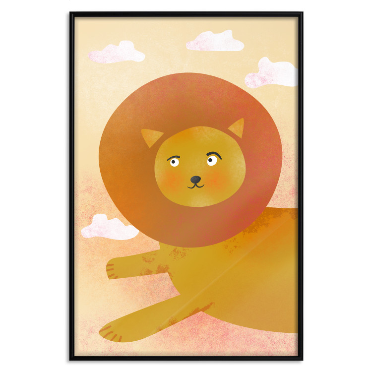 Wall Poster Lion's Play - animal flying among clouds in an orange sky 135715 additionalImage 25