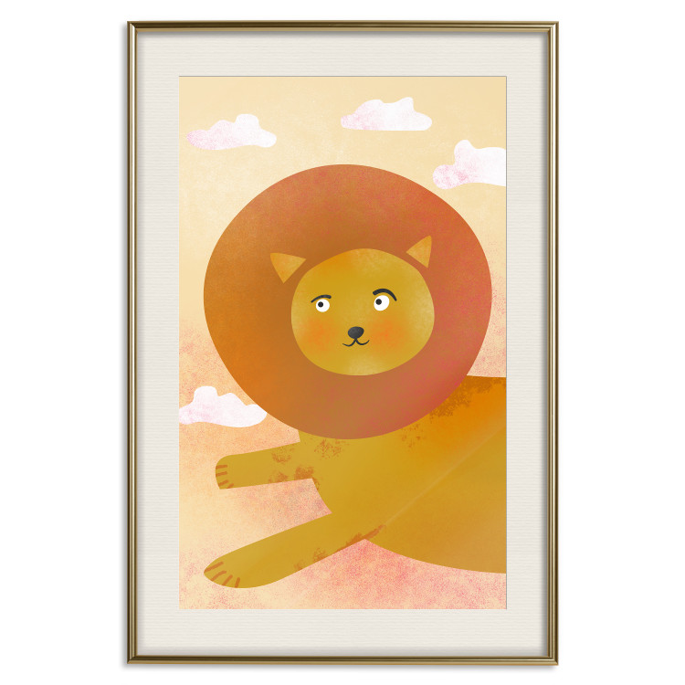 Wall Poster Lion's Play - animal flying among clouds in an orange sky 135715 additionalImage 24