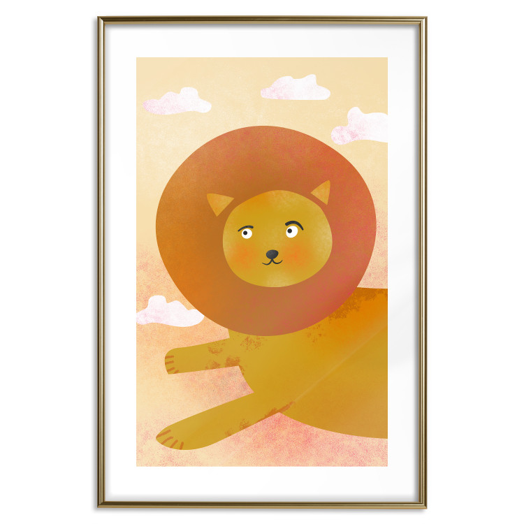 Wall Poster Lion's Play - animal flying among clouds in an orange sky 135715 additionalImage 19